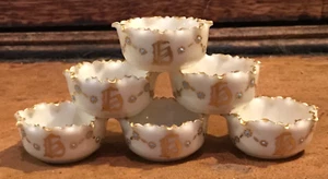 Willets Belleek Open Salt Cellars Monogrammed & Enameled Wreath Decor Set of Six - Picture 1 of 11