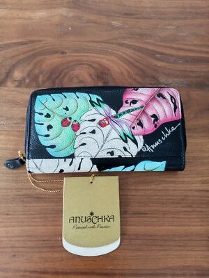Women's Anuschka Genuine Leather With Hand Painted "Lovely Leaf" Wallet Purse - Image 1 of 4
