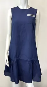 Vestido BRUNELLO CUCINELLI Algodón Lino Monilli Borde Bolsillo S Azul Marino Cremallera Línea A - Imagen 1 de 18
