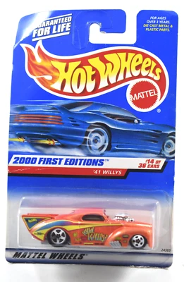 Hot Wheels 2000 First Editions Orange '41 Willys 14/36 Blue Card 1/64 Diecast - Image 1 of 4