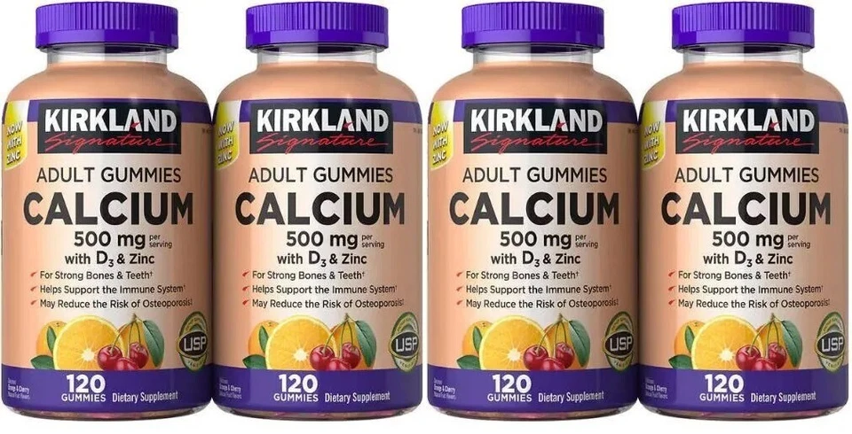 PACK de 4 gomitas Kirkland Signature Calcio 500 mg con D3, 240 adultos Foto 1 de 4