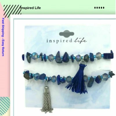 Inspired Life 2 piezas Juego Cuerda Piedra y Borla-Azul Foto 1 de 2