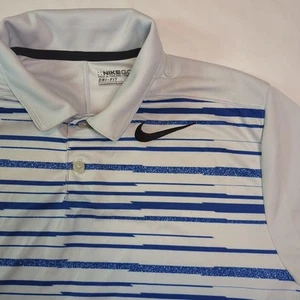 Nike Golf Polo Shirt Boys Youth XL Blue White Stripe performance Dri Fit Loud - Picture 1 of 10