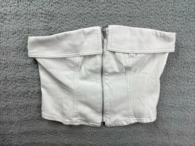 Wild Fable Women's Size Small Zip Front Denim Tube Top White - Image 1 of 4
