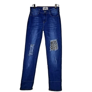 Pantalones de mezclilla L&B Lucky & Blessed para mujer talla 4 leopardo desgastados elásticos ajustados - Imagen 1 de 13
