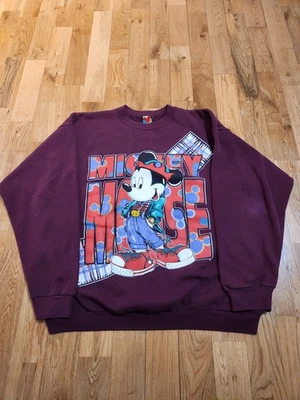 Vintage Disney Mickey Mouse Streetwear Crewneck Sweater Maroon Men's XL - Image 1 of 4