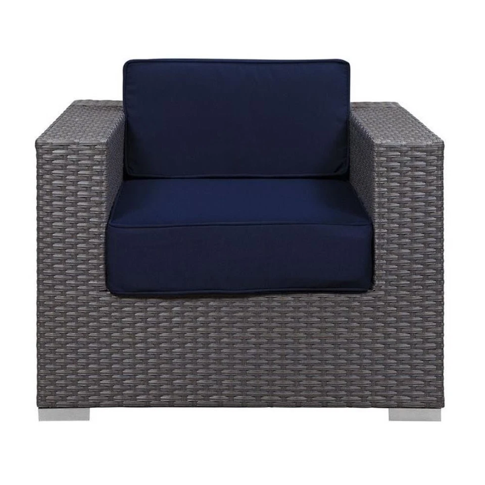 Sillón de patio Modway Sojourn de aluminio y ratán en lona/azul marino Foto 1 de 4