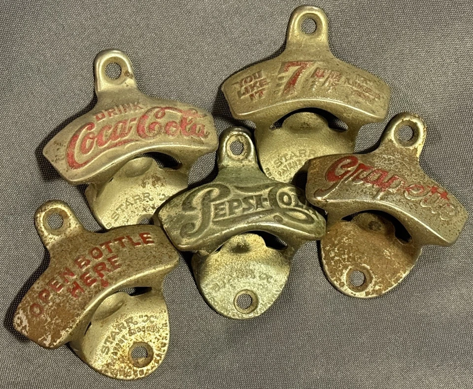 Lote de 5 abridores de publicidad de refrescos vintage Grapette Coca Cola 7up Pepsi Starr X Foto 1 de 4