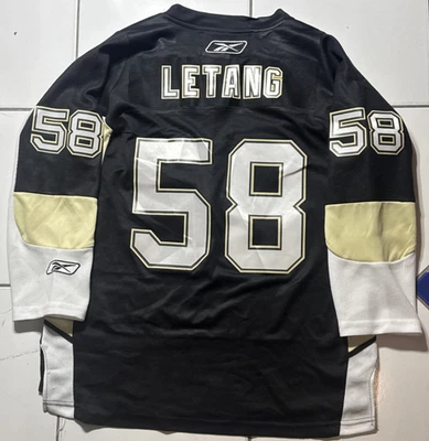 Camiseta deportiva negra juvenil Kris Letang #58 Pittsburgh Penguins NHL hockey Reebok talla L/XL Foto 1 de 3