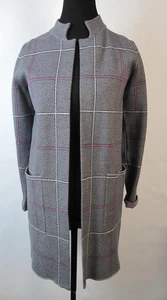 Tahari Damen grau/lila kariert vorne offen Cardigan Pullover Jacke - XS - Bild 1 von 7