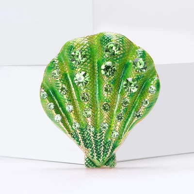Broche vintage esmalte verde concha estrás océano verano prendedor playa regalo joyería Foto 1 de 4
