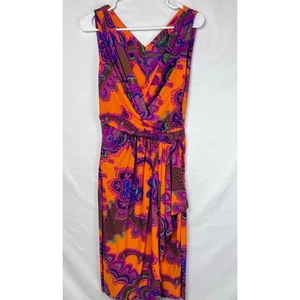 Lauren Ralph Lauren Women's Size 8 Orange/Pink Faux Wrap Sleeveless Dress - Picture 1 of 11