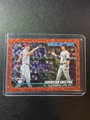 2024 Topps Series 2 Checklist Orange Foil /299 Bobby Witt Jr Mike Trout #413 - Image 1 of 2