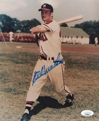 BRAVES Eddie Mathews signed 8x10 photo JSA COA AUTO Autographed HOFer Milwaukee - Image 1 of 2