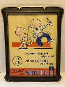 Vintage 1941 Whistle Soda Sign Framed Cardstock Ad Thirsty Just Whistle RARE - Picture 1 of 18