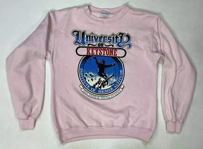 Sudadera DE COLECCIÓN University Of Keystone Ski 1988 Cuello Redondo Mujer Pequeña Rosa Años 80 Foto 1 de 4