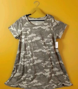 Sonoma Green/Brown Camo Short Sleeve Summer T-shirt Midi Dress 1X Plus - Picture 1 of 5