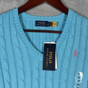 Polo Ralph Lauren Sweater Womens XS Cable Knit Pullover V Neck Pony Pullover - Picture 1 of 10