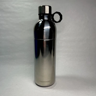 Botella de agua Starbucks plateada de 20 oz de acero inoxidable de doble pared con mosquetón gancho Foto 1 de 4