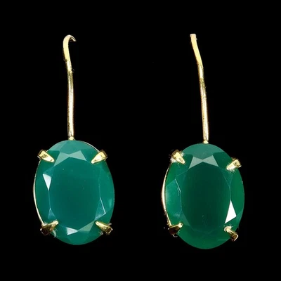 925 Sterling Silver Earrings Oval Aventurine 16x12mm Natural Gemstone Jewelry - Image 1 of 4