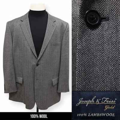 JOSEPH & FEISS mens gray black HERRINGBONE sport coat suit jacket blazer 50 52 R - Image 1 of 4