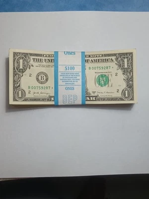 ⭐STRAP OF 100 $1 COMMEN CIRCULATED DIFFERENT YEARS & BEP'SREPLACEMENT STAR NOTES - Image 1 of 4