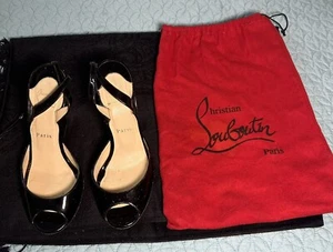 CHRISTIAN LOUBOUTIN Very Very 100 Patent Calf Black Wedge Shoes Size 37.5 W/box - Picture 1 of 8