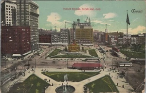 c1910 Public Square Cleveland Ohio trolley fountain birds eye view postcard E107 - Picture 1 of 2