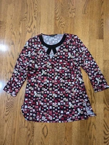 Slinky Brand Shirt Womens S Block Print Floral Polyester Made in USA Scoop Neck - Picture 1 of 5