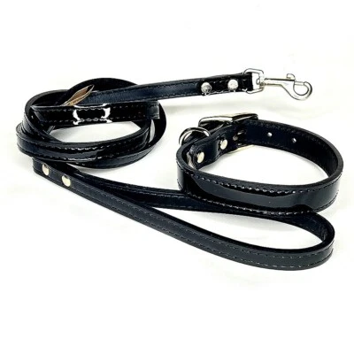 Black Patent Leather Collar & Leash Set - Image 1 of 4