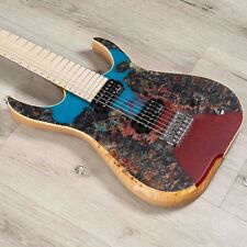 Skervesen Raptor 7 7-saitige Baritongitarre, Pappel Burl maßgeschneidert rot/blau Fleck for sale