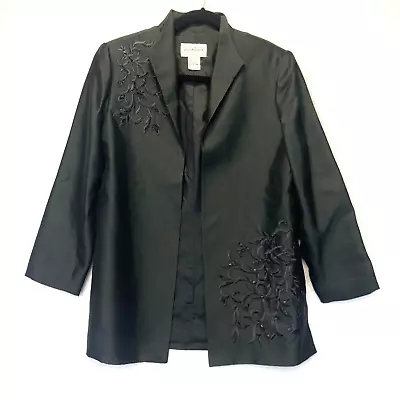 Blazer Victor Costa Ocasión 100% Seda Bordado Para Mujer XS Cuentas Abierto Negro Foto 1 de 4