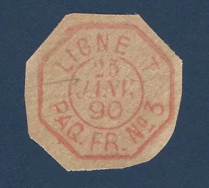 1890 FRANCE HANDSTAMP OCTAGON SHAPED LIGNE T. PAQ. FR. NO. 3 POSTMARK, VERY RARE - Picture 1 of 1