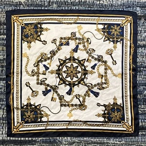Gold Chain & Key Design 21” Square Vintage Head Scarf - Picture 1 of 9