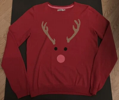 Beautiful Johnnie B BODEN Red Appliqué Cotton Christmas Jumper 16+ EUC Rudolph - Image 1 of 3