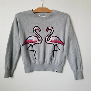 Abercrombie Fitch Kids 9/10 Girls Flamingo Sweater Sequin Long Sleeves Gray - Picture 1 of 7