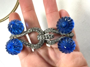 Vintage Belt Buckle Glass Melon Bead Royal Blue Art Deco Estate Womens - Picture 1 of 6