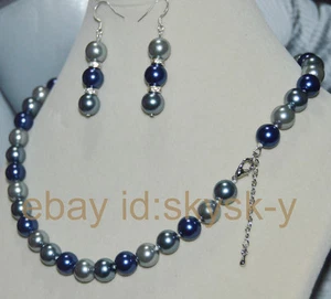 Beautiful 8mm Multicolor South Sea Shell Pearl Necklace Earrings Set - Picture 1 of 4