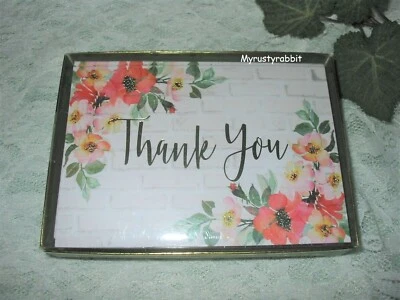 Tarjetas de notas de agradecimiento florales ~ Juego de 14 - Acentos de lámina dorada - Estudio de tinta azul Foto 1 de 4