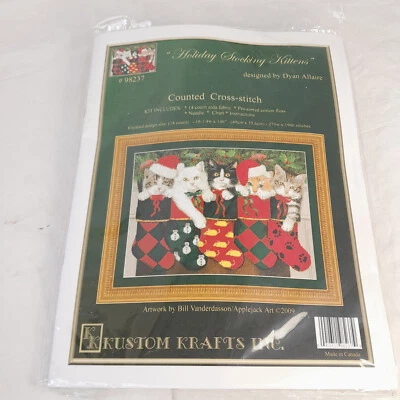 Counted Cross Stitch Kustom Krafts Inc. Holiday Stocking Kittens - Image 1 of 3