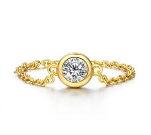 0.5ct Chain Ring Solitaire Yellow Gold Lab-Created Diamond Test Pass Size US:7.5 - Picture 1 of 7