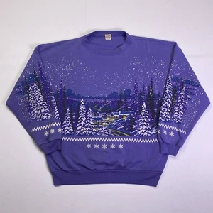 Vintage Lebensstil Erwachsene Einheitsgröße Winter Natur Landschaft Schneeszene AOP Grafik 90er - Bild 1 von 18