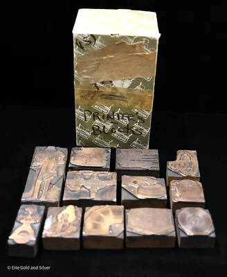 Lot of 12 Copper Top Letterpress Printing Blocks in Box - Image 1 of 4