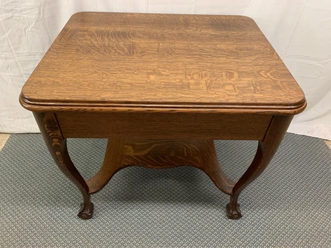 Antique Quartered Oak Wood Claw Foot Library Desk Table Cover
