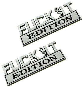 2 piezas Calcomanía emblema edición Fuck-IT insignia con pegatina de letras F-it Guy negra cromada - Imagen 1 de 5