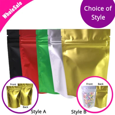 Both Sided Colored & Clear Front Colorful Back Foil Mylar Zipper Stand Up Pouch - Image 1 of 4