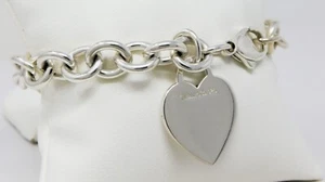 Tiffany & Co. 925 Sterlingsilber Herz Anhänger Charm Rolo Gliederarmband 7,5" B6645 - Bild 1 von 6