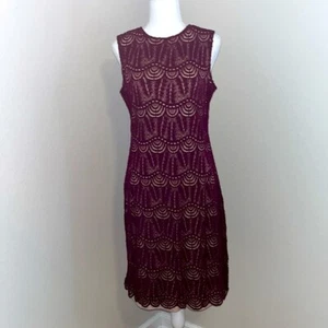 Sharagano Womens Lace Sheath Dress Size 6 Maroon Sleeveless Back Zip Lined EUC - Picture 1 of 9