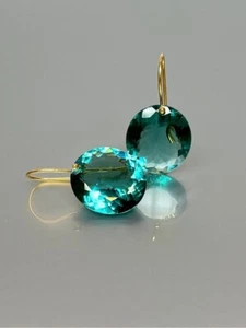 Paraiba Tourmaline Earrings 925 Sterling Silver Oval Dangle Earring  - Picture 1 of 5