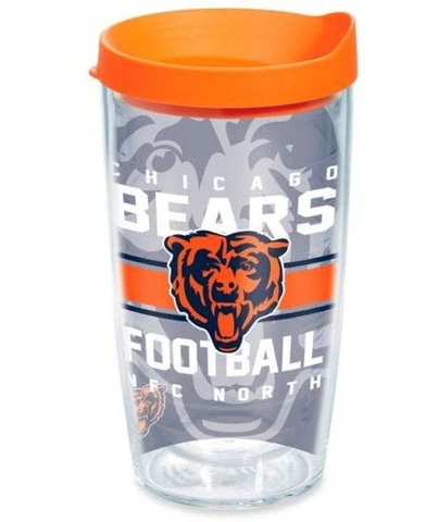 Chicago Bears 16oz Tervis Tumbler with Lid-Made in USA-Gridiron Wrap-New Cover